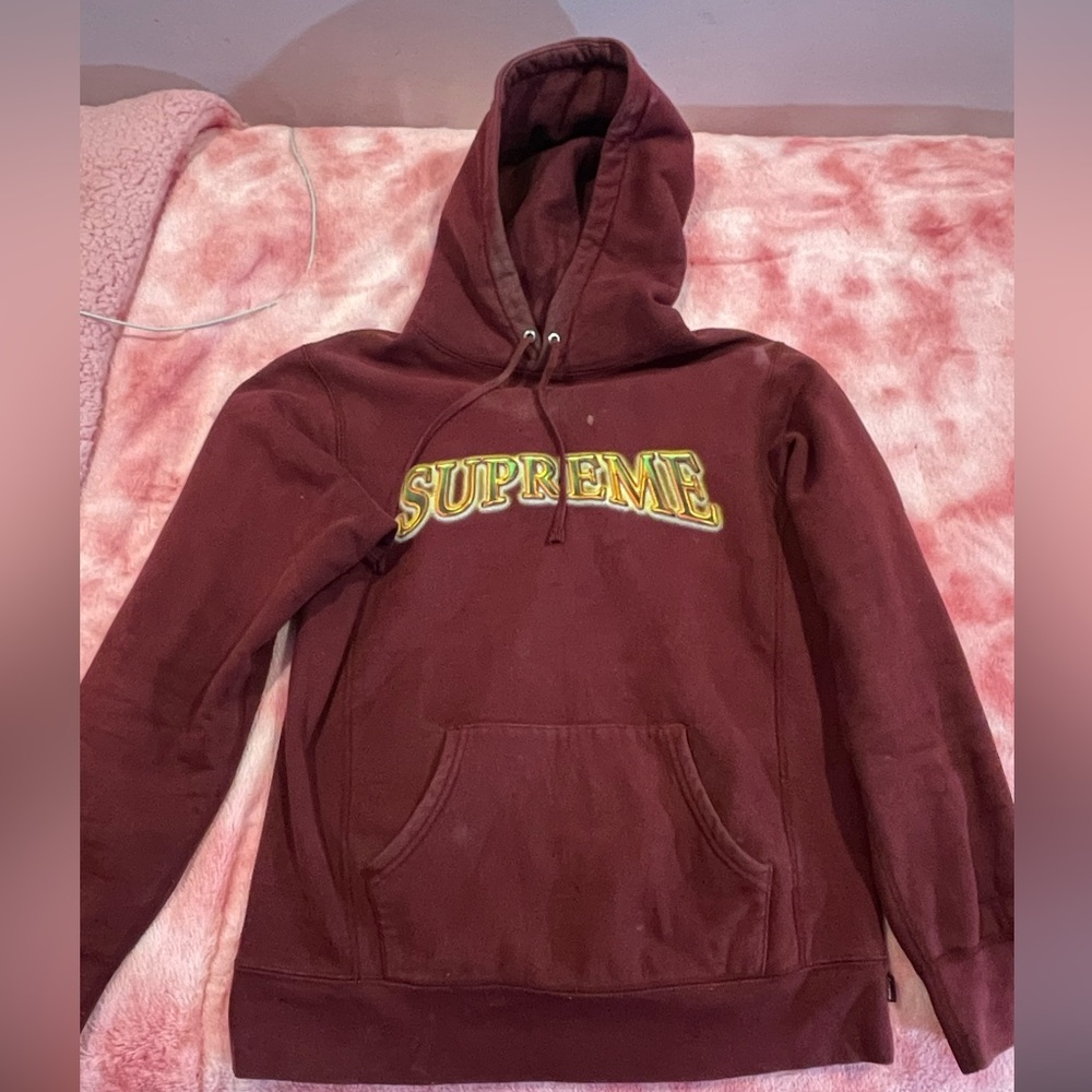 Vintage Supreme Burgundy Hoodie Metallic Arc